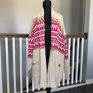 Lane Bryant Plus Size 18/20 Shawl Collar Fair Isle Cardigan Beige Fisherman